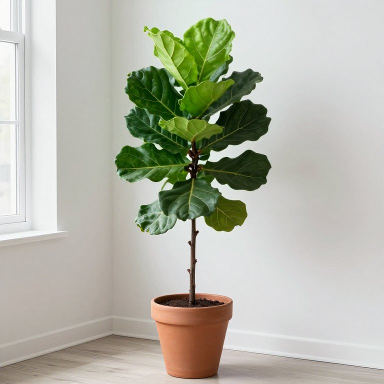 Ficus lyrata con hojas grandes en forma de violín en maceta grande de terracota