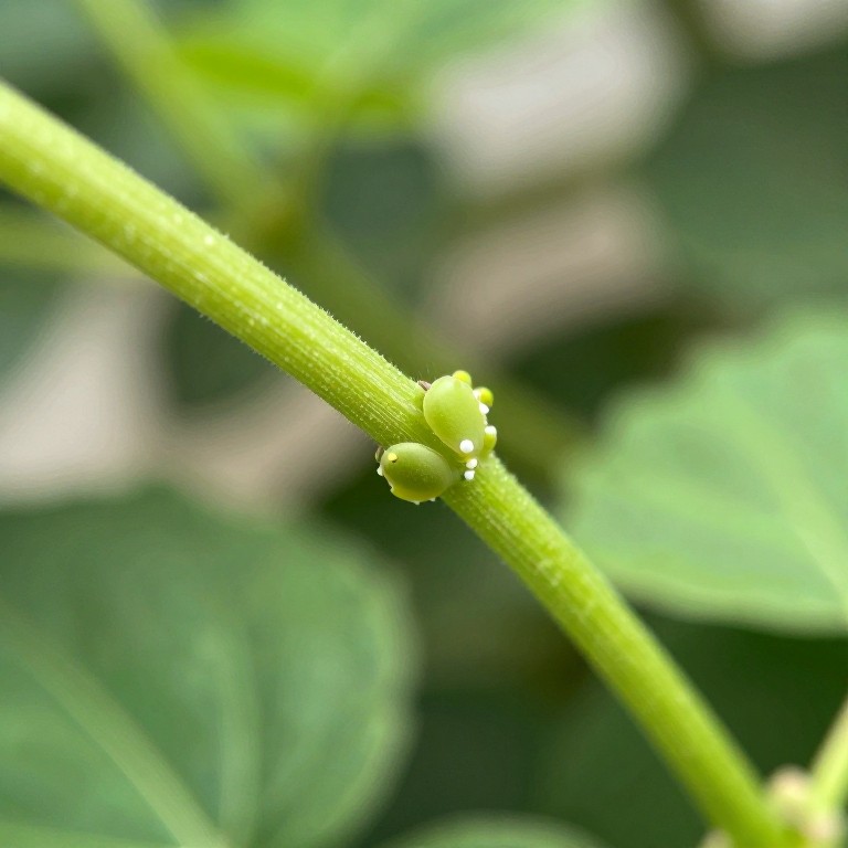 Colonia de pulgones verdes agrupados en el brote tierno de una planta